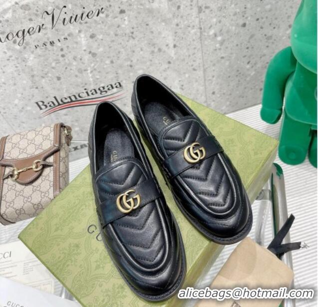 Sumptuous Gucci Leather Loafers with Double G Black 670399