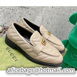 Popular Style Gucci Leather Loafers with Double G 670399 Beige