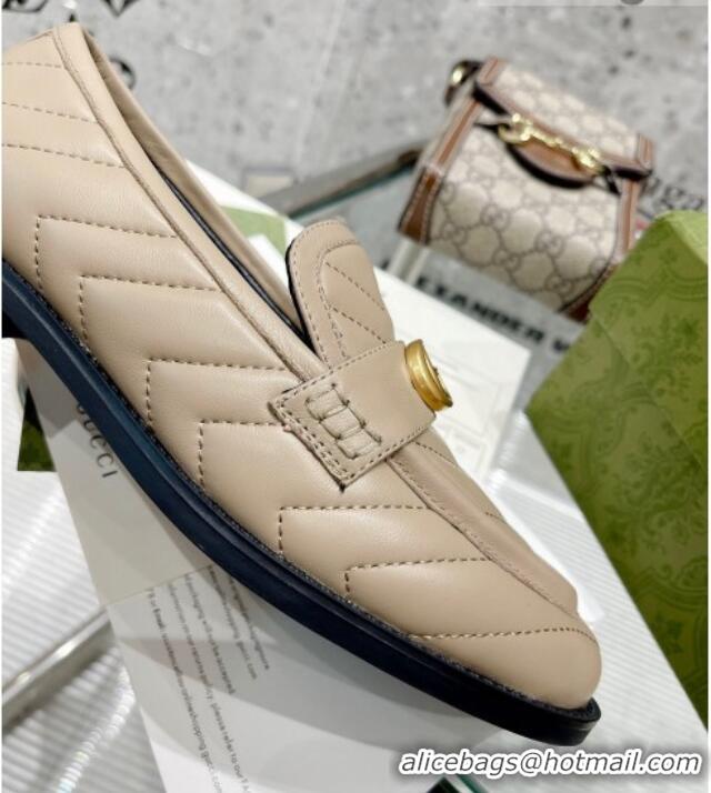 Popular Style Gucci Leather Loafers with Double G 670399 Beige