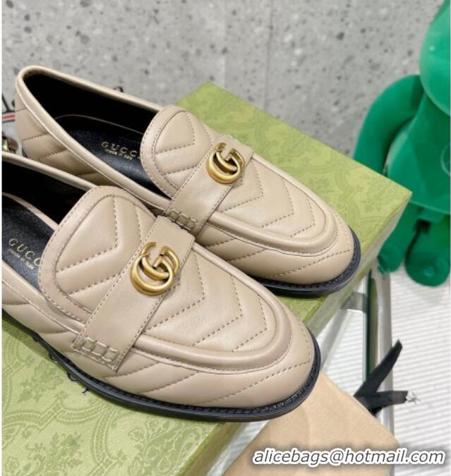 Popular Style Gucci Leather Loafers with Double G 670399 Beige