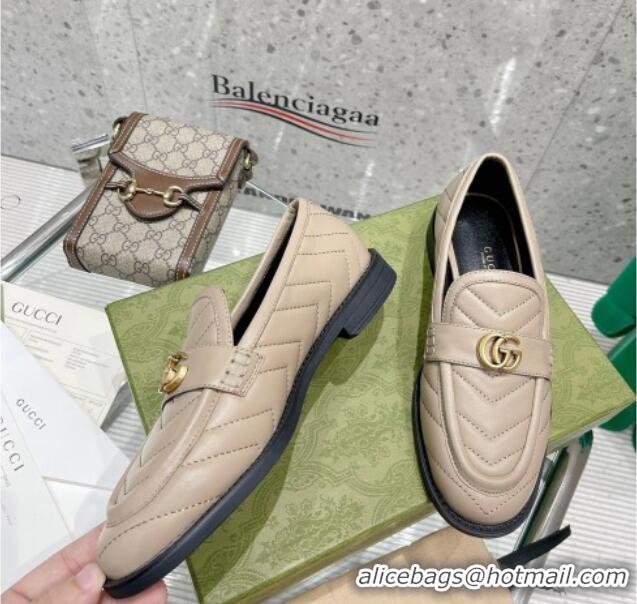 Popular Style Gucci Leather Loafers with Double G 670399 Beige