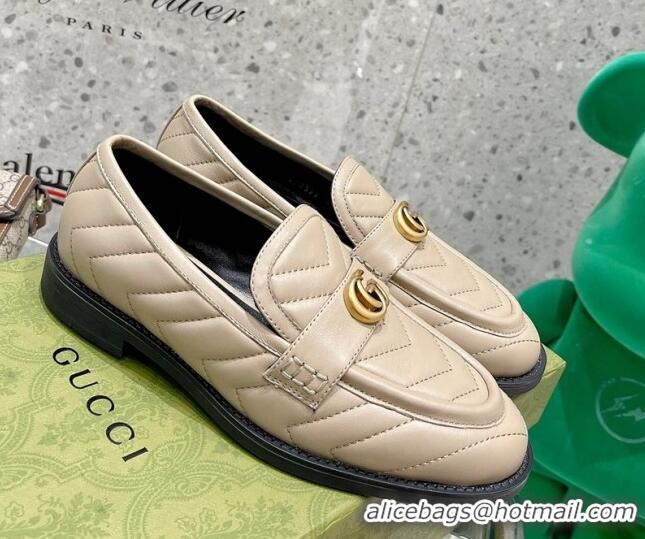 Popular Style Gucci Leather Loafers with Double G 670399 Beige