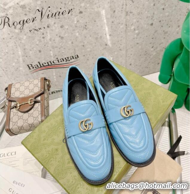 Good Looking Gucci Leather Loafers with Double G 670399 Blue