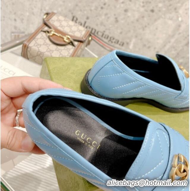 Good Looking Gucci Leather Loafers with Double G 670399 Blue