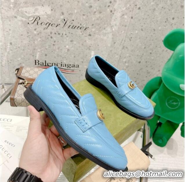 Good Looking Gucci Leather Loafers with Double G 670399 Blue