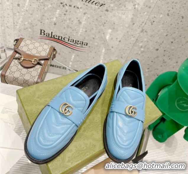 Good Looking Gucci Leather Loafers with Double G 670399 Blue