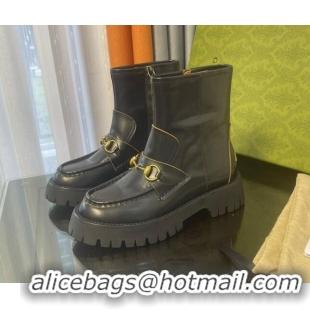 Purchase Gucci Leather Ankle Boot with Horsebit Black 643900 