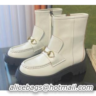 Good Taste Gucci Leather Ankle Boot with Horsebit 643900 White