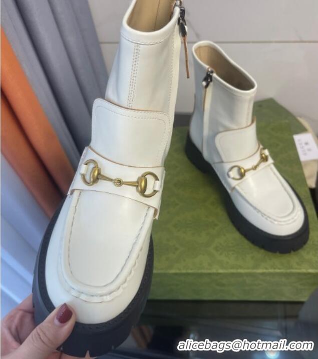 Good Taste Gucci Leather Ankle Boot with Horsebit 643900 White