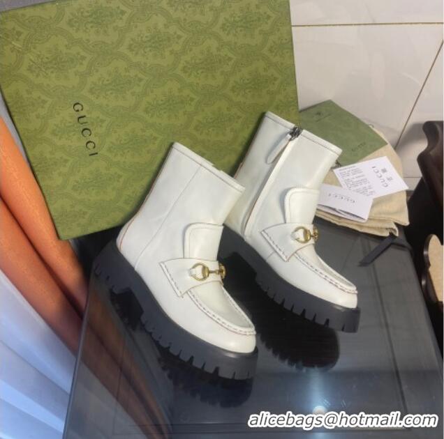 Good Taste Gucci Leather Ankle Boot with Horsebit 643900 White