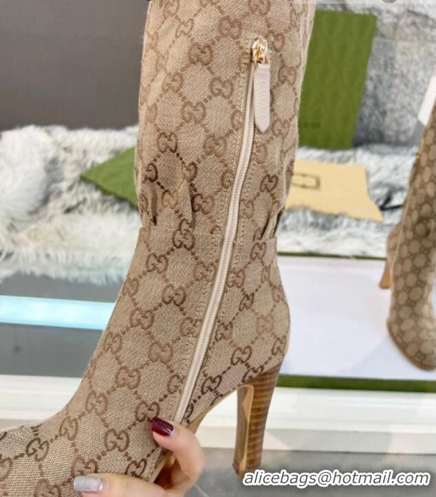 Good Quality Gucci GG Canvas Lace-up High Boots 8.5cm Beige 11642