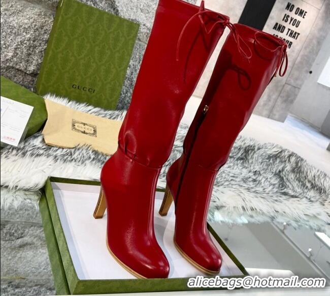 Top Quality Gucci Leather Lace-up High Boots 8.5cm Red 11644