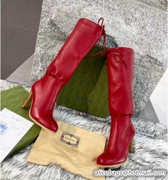 Top Quality Gucci Leather Lace-up High Boots 8.5cm Red 11644