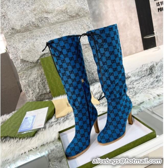 Best Price Gucci GG Canvas Lace-up High Boots 8.5cm Blue 11645