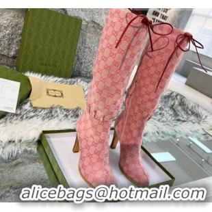 Top Quality Gucci GG Canvas Lace-up High Boots 8.5cm Pink 11646