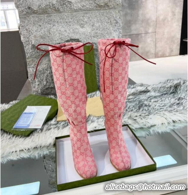 Top Quality Gucci GG Canvas Lace-up High Boots 8.5cm Pink 11646