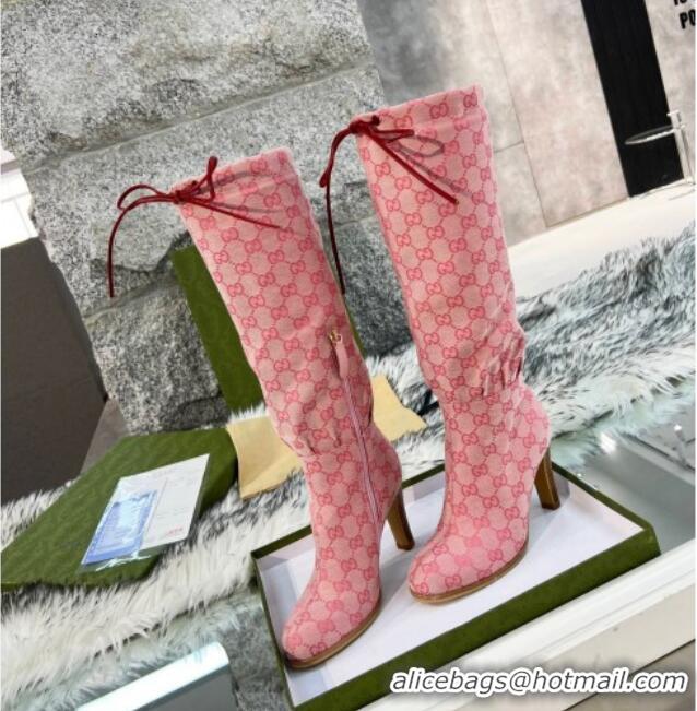 Top Quality Gucci GG Canvas Lace-up High Boots 8.5cm Pink 11646