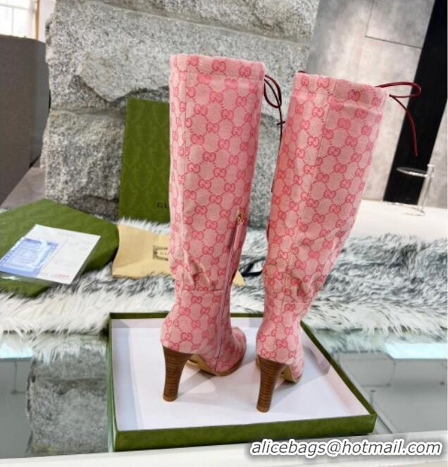 Top Quality Gucci GG Canvas Lace-up High Boots 8.5cm Pink 11646