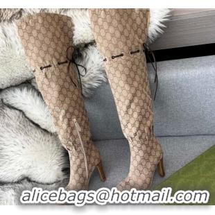 Best Design Gucci GG Canvas Lace-up High Boots 8.5cm Beige 11647