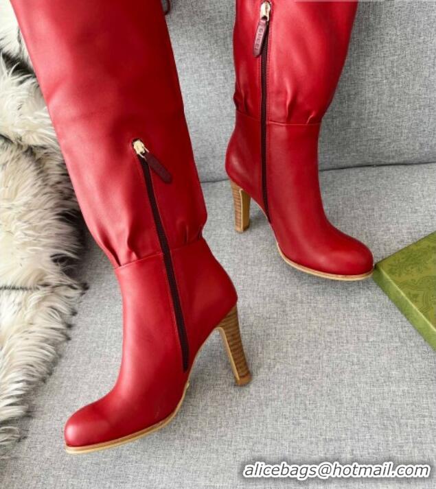 Super Quality Gucci Leather Lace-up High Boots 8.5cm 11648 Red