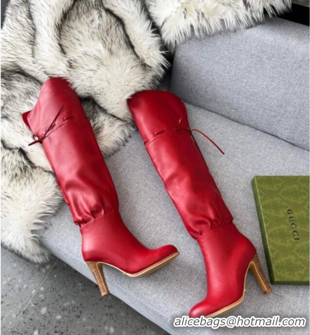 Super Quality Gucci Leather Lace-up High Boots 8.5cm 11648 Red