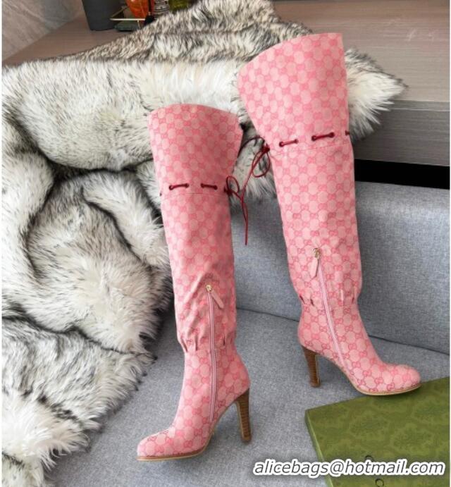 Grade Design Gucci GG Canvas Lace-up High Boots 8.5cm Pink 11650