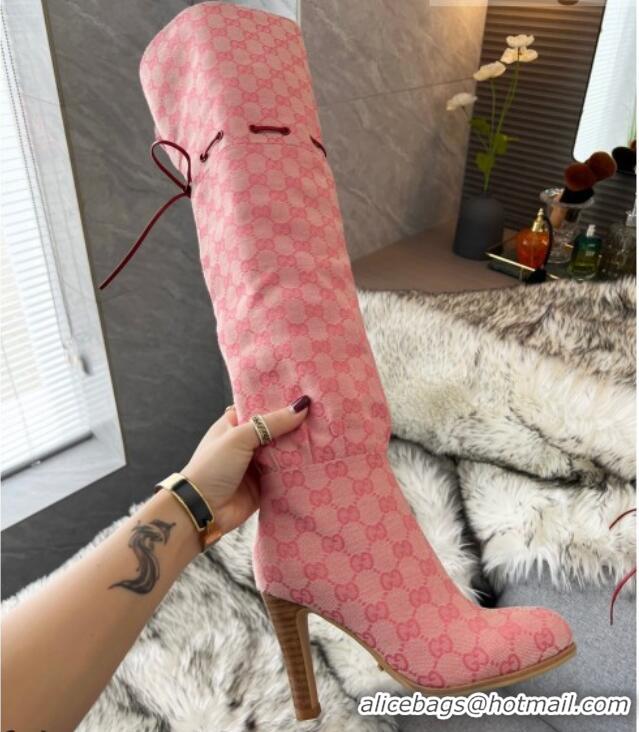 Grade Design Gucci GG Canvas Lace-up High Boots 8.5cm Pink 11650