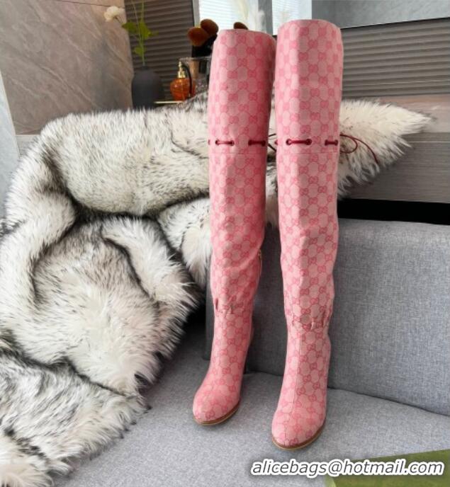 Grade Design Gucci GG Canvas Lace-up High Boots 8.5cm Pink 11650