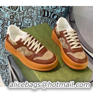 Top Design Gucci GG Canvas and Leather Sneakers Beige/Brown 112322