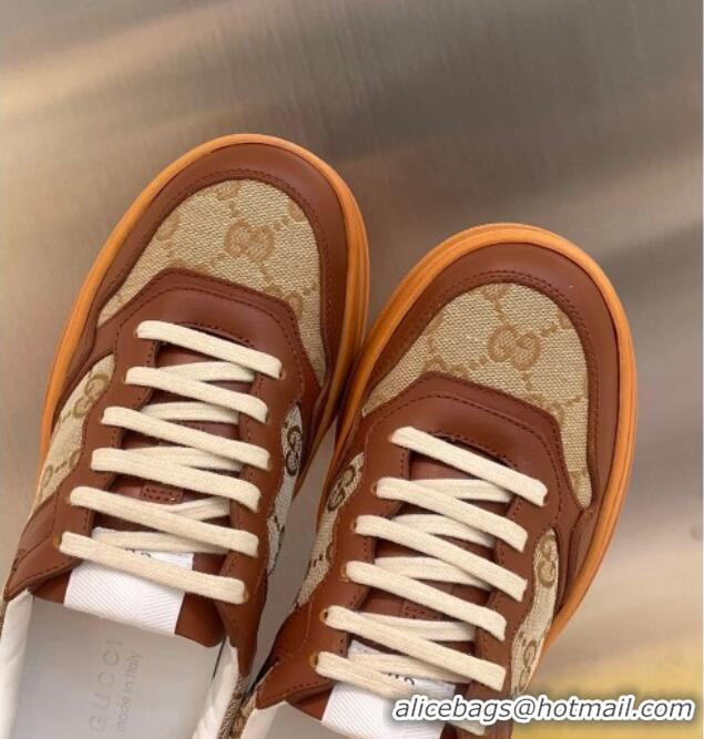 Top Design Gucci GG Canvas and Leather Sneakers Beige/Brown 112322