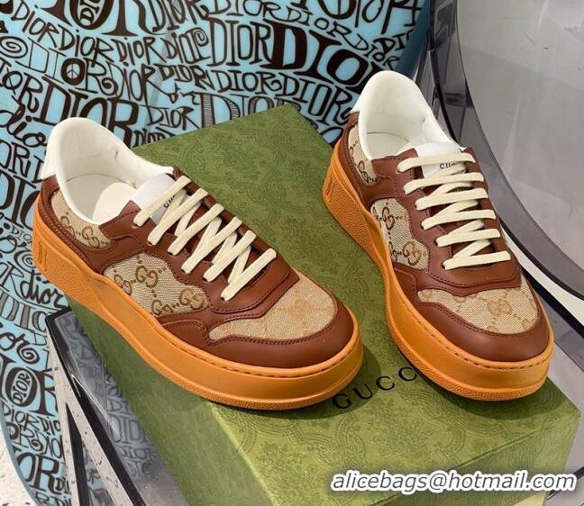 Top Design Gucci GG Canvas and Leather Sneakers Beige/Brown 112322