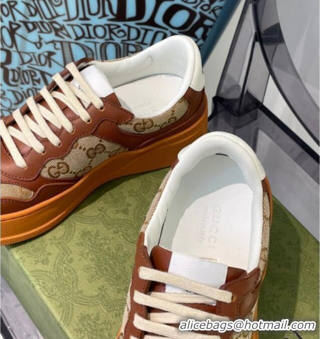 Top Design Gucci GG Canvas and Leather Sneakers Beige/Brown 112322