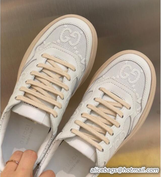 Best Product Gucci GG Embossed Leather Sneakers White 112323