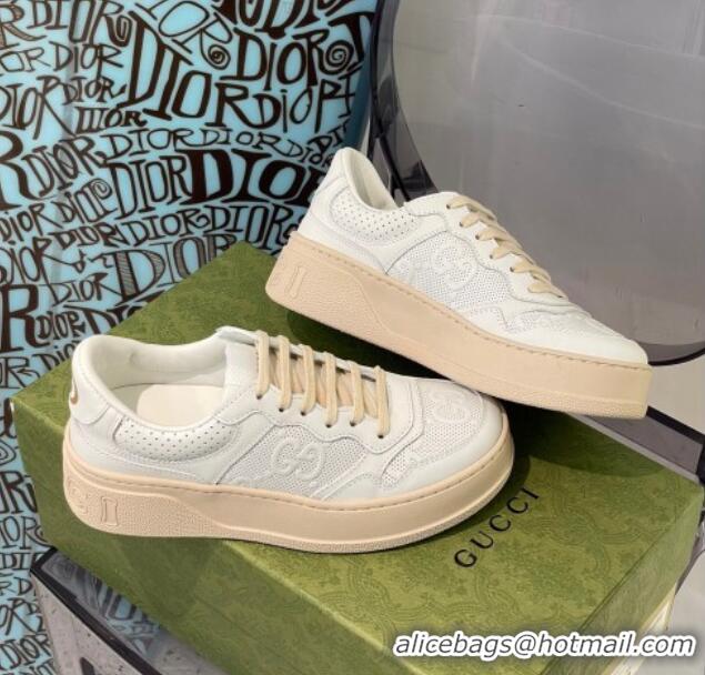 Best Product Gucci GG Embossed Leather Sneakers White 112323