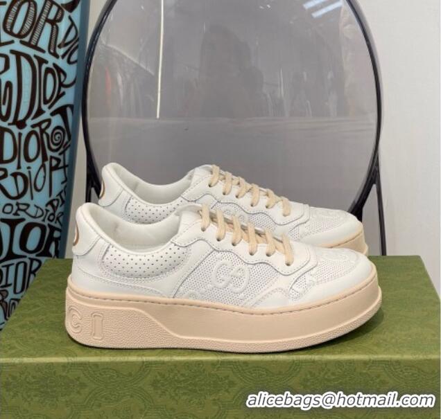 Best Product Gucci GG Embossed Leather Sneakers White 112323