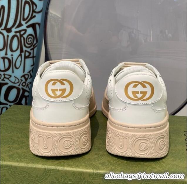 Best Product Gucci GG Embossed Leather Sneakers White 112323