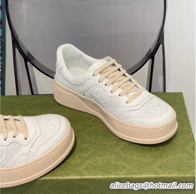 Best Product Gucci GG Embossed Leather Sneakers White 112323