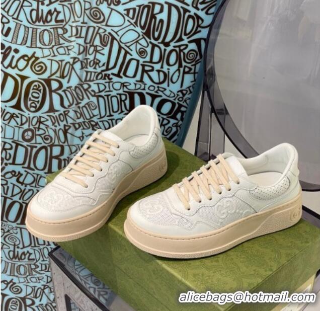 Best Product Gucci GG Embossed Leather Sneakers White 112323