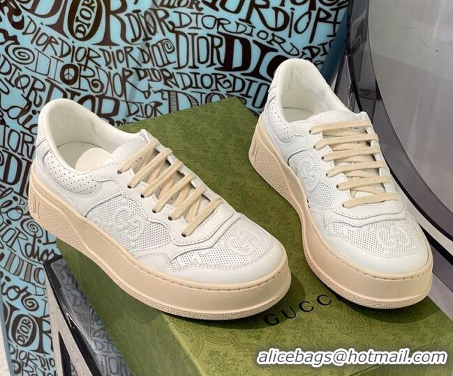 Best Product Gucci GG Embossed Leather Sneakers White 112323