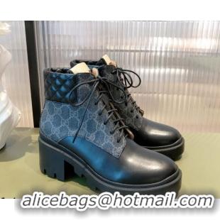 Most Popular Gucci GG Canvas and Leather Lace-up Ankle Boots 112324 Black