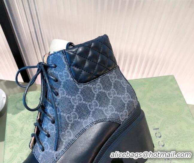 Most Popular Gucci GG Canvas and Leather Lace-up Ankle Boots 112324 Black