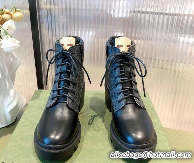 Most Popular Gucci GG Canvas and Leather Lace-up Ankle Boots 112324 Black