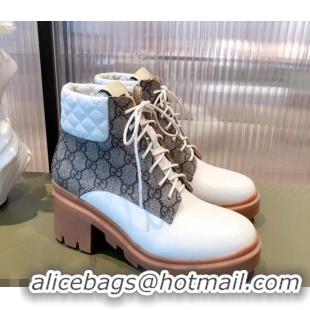 Pretty Style Gucci GG Canvas and Leather Lace-up Ankle Boots 112324 White