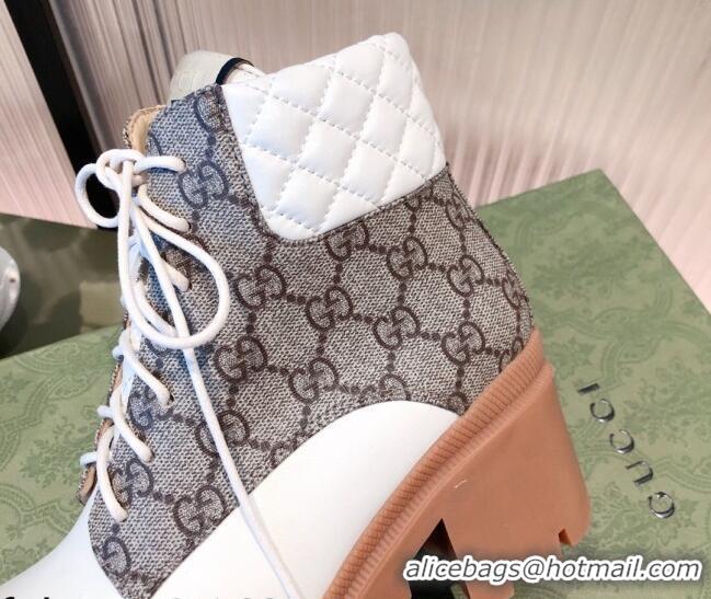 Pretty Style Gucci GG Canvas and Leather Lace-up Ankle Boots 112324 White