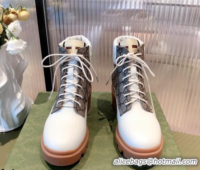 Pretty Style Gucci GG Canvas and Leather Lace-up Ankle Boots 112324 White