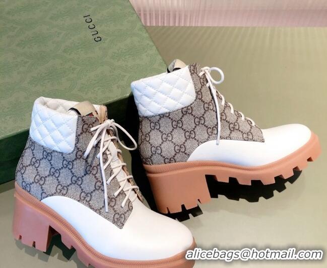 Pretty Style Gucci GG Canvas and Leather Lace-up Ankle Boots 112324 White