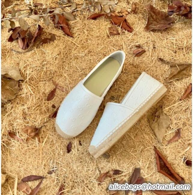 Best Grade Gucci GG Embossed Leather Espadrilles 112326 White