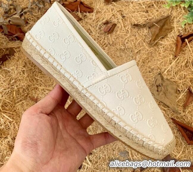 Best Grade Gucci GG Embossed Leather Espadrilles 112326 White