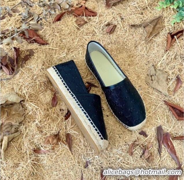 Good Quality Gucci GG Embossed Leather Espadrilles 112326 Black