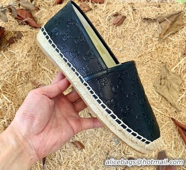 Good Quality Gucci GG Embossed Leather Espadrilles 112326 Black